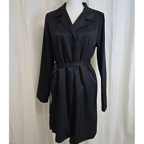 Eileen Fisher Trench Coat Windbreaker Raincoat Belted Pockets Black Women’s Sz S - Picture 2 of 11